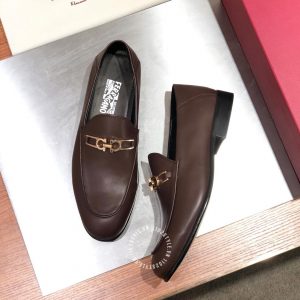 Giày nam Salvatore Ferragamo hàng hiệu màu nâu logo vàng - Ảnh 4