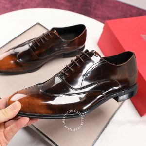 Giày Salvatore Ferragamo nam màu nâu da bóng buộc - Ảnh 5
