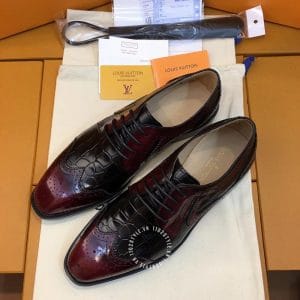 Giày nam cao cấp Louis Vuitton da nâu đỏ dập vân cá sấu - Hình ảnh 3