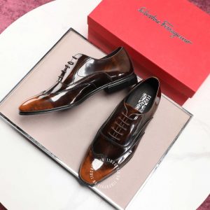 Giày Salvatore Ferragamo nam màu nâu da bóng buộc - Ảnh 6