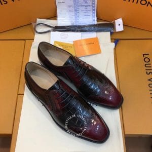 Giày nam cao cấp Louis Vuitton da nâu đỏ dập vân cá sấu - Hình ảnh 2