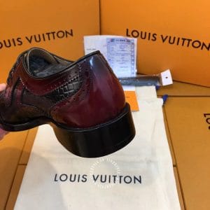 Giày nam cao cấp Louis Vuitton da nâu đỏ dập vân cá sấu - Hình ảnh 7