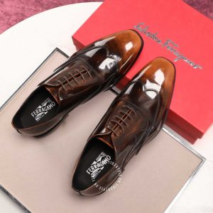 Giày Salvatore Ferragamo nam màu nâu da bóng buộc - Ảnh 3