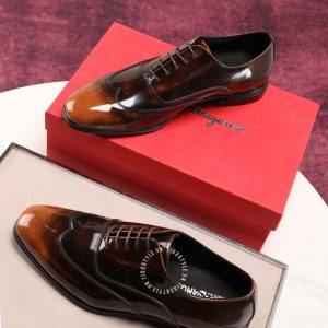 Giày Salvatore Ferragamo nam màu nâu da bóng buộc - Ảnh 4