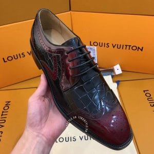 Giày nam cao cấp Louis Vuitton da nâu đỏ dập vân cá sấu - Hình ảnh 5