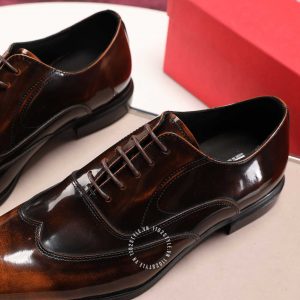 Giày Salvatore Ferragamo nam màu nâu da bóng buộc - Ảnh 8