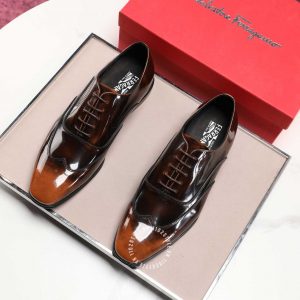 Giày Salvatore Ferragamo nam màu nâu da bóng buộc - Ảnh 2