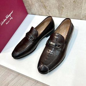 Giày nam cao cấp Salvatore Ferragamo màu nâu dập vân cá sấu - Ảnh 4