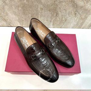 Giày nam cao cấp Salvatore Ferragamo màu nâu dập vân cá sấu - Ảnh 3