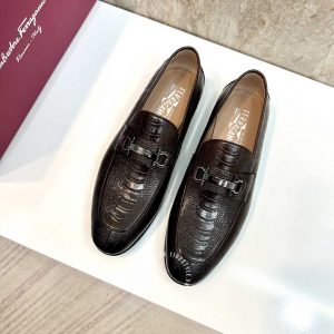 Giày nam cao cấp Salvatore Ferragamo màu nâu dập vân cá sấu - Ảnh 2