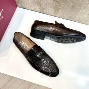 Giày nam cao cấp Salvatore Ferragamo màu nâu dập vân cá sấu - Ảnh 5