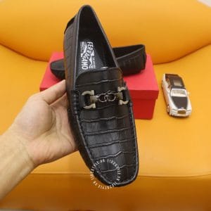 Giày nam cao cấp Moca Salvatore Ferragamo da xịn vân cá sấu - Ảnh 4