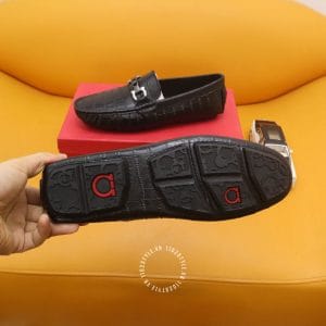 Giày nam cao cấp Moca Salvatore Ferragamo da xịn vân cá sấu - Ảnh 7