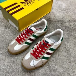 Giày nam Gucci Sneaker thể thao phối màu trắng ghi dây đỏ - Hình ảnh 4