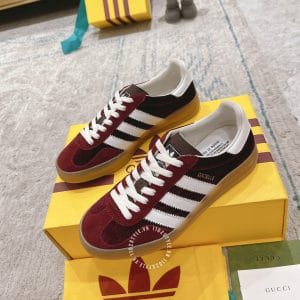 Giày Gucci Sneaker thể thao nam nữ màu đỏ tía dây trắng - Hình ảnh 2