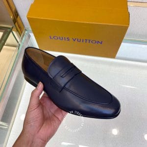 Giày lười nam Louis Vuitton da trơn màu xanh đen hàng hiệu - Ảnh 6