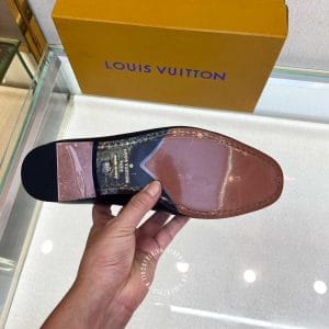 Giày lười nam Louis Vuitton da trơn màu xanh đen hàng hiệu - Ảnh 9