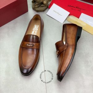Giày nam Salvatore Ferragamo màu nâu logo chữ nổi - Ảnh 3