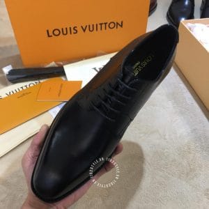 Giày Louis Vuitton nam da trơn màu đen dây buộc phiên bản cao cấp - Hình ảnh 7