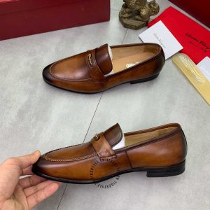 Giày nam Salvatore Ferragamo màu nâu logo chữ nổi - Ảnh 2