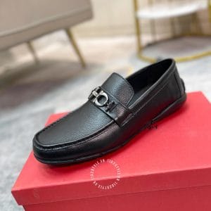 Giày nam hàng hiệu Moca Salvatore Ferragamo đen logo kim loại - Ảnh 4