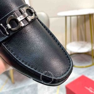 Giày nam hàng hiệu Moca Salvatore Ferragamo đen logo kim loại - Ảnh 5