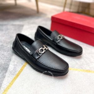Giày nam hàng hiệu Moca Salvatore Ferragamo đen logo kim loại - Ảnh 2