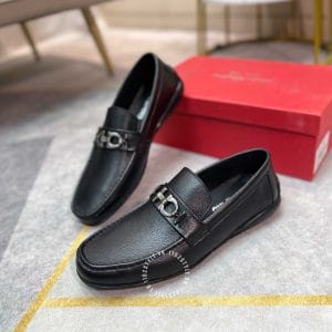 Giày nam hàng hiệu Moca Salvatore Ferragamo đen logo kim loại - Ảnh 3