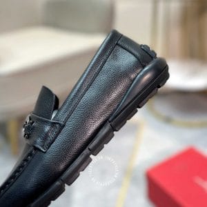 Giày nam hàng hiệu Moca Salvatore Ferragamo đen logo kim loại - Ảnh 7