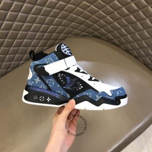 Sneaker LV Sneakers cổ cao phối màu họa tiết xanh demi hàng hiệu - Ảnh 6