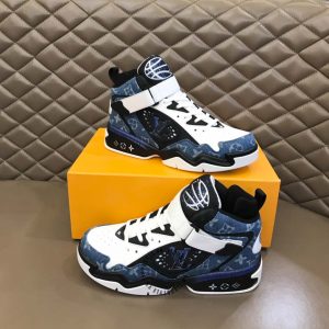 Sneaker LV Sneakers cổ cao phối màu họa tiết xanh demi hàng hiệu - Ảnh 4