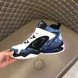 Sneaker LV Sneakers cổ cao phối màu họa tiết xanh demi hàng hiệu - Ảnh 8
