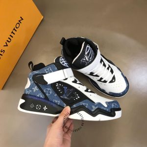 Sneaker LV Sneakers cổ cao phối màu họa tiết xanh demi hàng hiệu - Ảnh 3