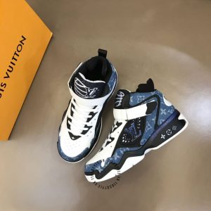 Sneaker LV Sneakers cổ cao phối màu họa tiết xanh demi hàng hiệu - Ảnh 2