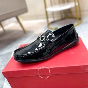 Giày nam hàng hiệu Moca Salvatore Ferragamo da xịn đen bóng - Ảnh 4