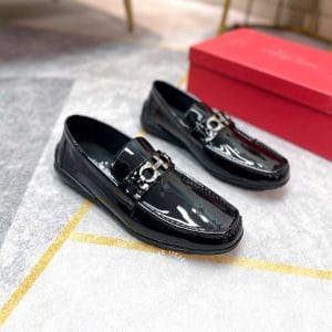Giày nam hàng hiệu Moca Salvatore Ferragamo da xịn đen bóng - Ảnh 2