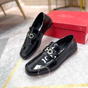 Giày nam hàng hiệu Moca Salvatore Ferragamo da xịn đen bóng - Ảnh 3