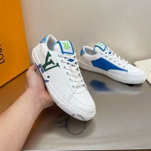Giày nam Louis Vuitton charlie sneaker màu trắng họa tiết xanh - Ảnh 5