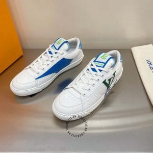 Giày nam Louis Vuitton charlie sneaker màu trắng họa tiết xanh - Ảnh 3