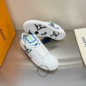 Giày nam Louis Vuitton charlie sneaker màu trắng họa tiết xanh - Ảnh 4