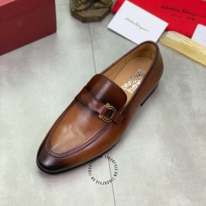 Giày nam Salvatore Ferragamo màu nâu thiết kế logo lệch - Ảnh 5