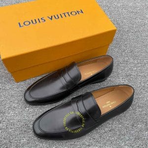 Giày lười Louis Vuitton da trơn màu đen đế cứng bản like auth - Hình ảnh 3