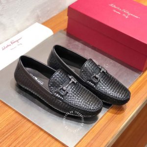 Giày nam da xịn Salvatore Ferragamo màu đen họa tiết nổi bật - Ảnh 2