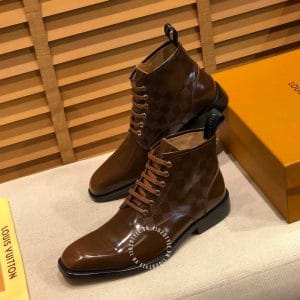 Giày Louis Vuitton boot nam màu nâu cổ giày họa tiết caro - Ảnh 4