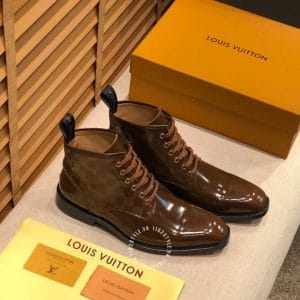 Giày Louis Vuitton boot nam màu nâu cổ giày họa tiết caro - Ảnh 2
