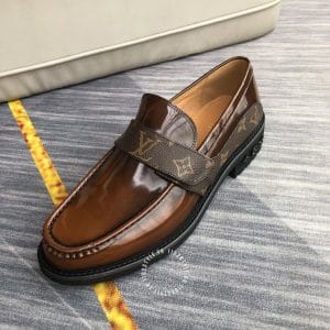 Giày nam Louis Vuitton loafer màu nâu bóng phối họa tiết - Hình ảnh 6