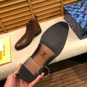 Giày Louis Vuitton cổ cao chelsea boot nam da bò màu nâu replica 1:1 - Ảnh 7