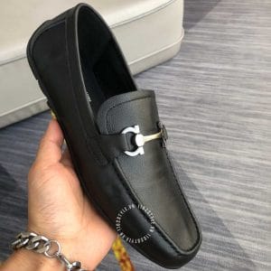 Giày Salvatore Ferragamo nam đen trơn logo kim loại cao cấp - Ảnh 4