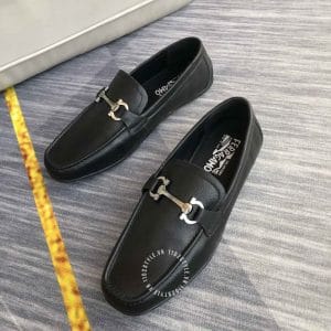 Giày Salvatore Ferragamo nam đen trơn logo kim loại cao cấp - Ảnh 3