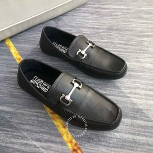 Giày Salvatore Ferragamo nam đen trơn logo kim loại cao cấp - Ảnh 2
